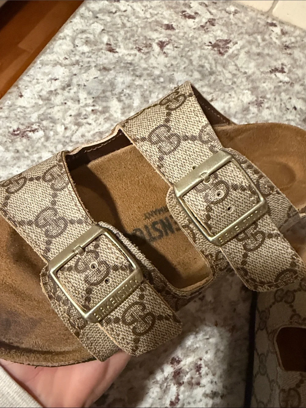 Birkenstock Kids Double-Buckle Sandals in Beige Monogram